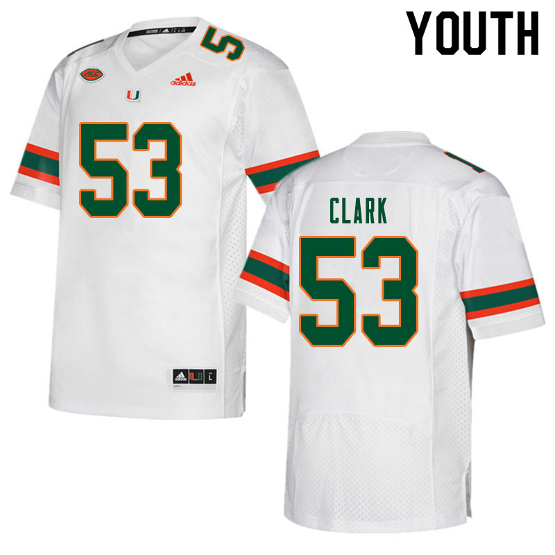 Youth #53 Jakai Clark Miami Hurricanes College Football Jerseys Sale-White - Click Image to Close